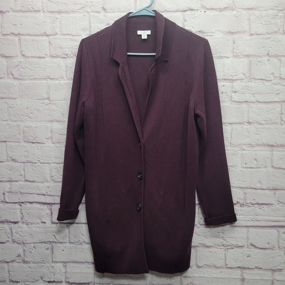 J Jill Cardigan Sweater Sz MP Petite Purple 3 Button Knit Preppy Business Casual